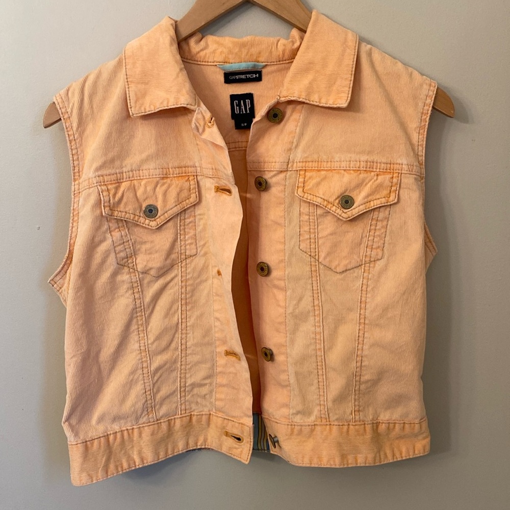 Vintage Gap Sleeveless Cropped Corduroy Vest Neon Orange size S Y2K 90s Boho - Picture 10 of 11